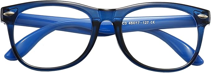 FANNYGO 1 Pack kids Blue Light Blocking Glasses For Girls And Boys Computer Blue Light Blocking Glasses For Age 3-11 (Dark blue)