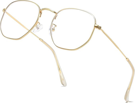 Hexagonal Metal Blue Light Blocking Glasses Anti Eye Strain for Digital Screens Lightweight Frame for Men Women
