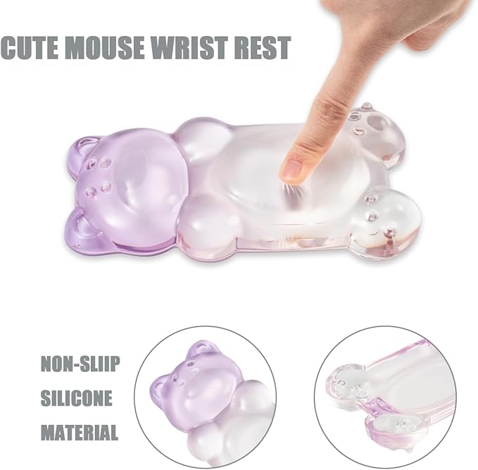 Purple Gradient Gel Mouse Wrist Rest –Cute Bear Mouse Wrist Rest, Ergonomic Mouse Support,Comfort & Support for Typing and Gaming