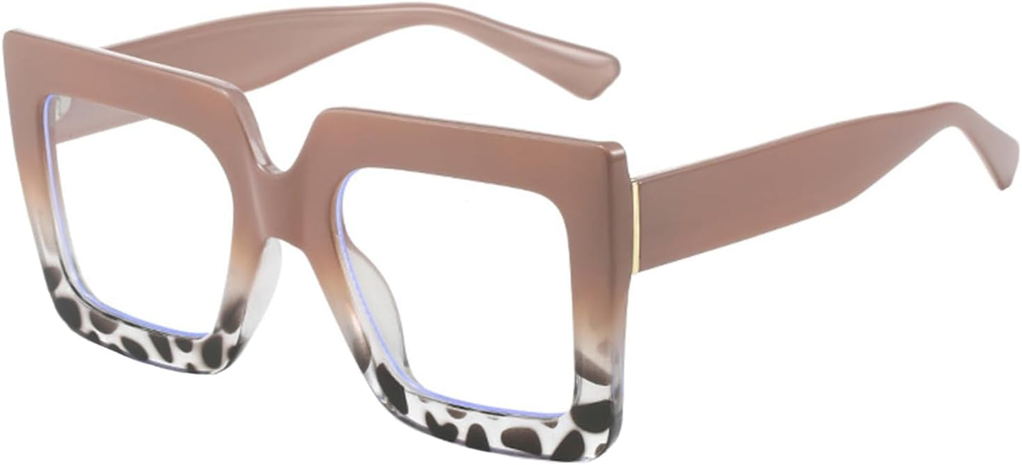Onrtry Oversized Square Blue Light Glasses for Women Men Thick Frame Big Computer Eyewear Non-Prescription Eyeglasses