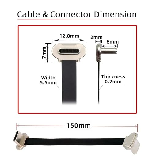 chenyang USB C Short Flat Cable,USB 2.0 Type C Dual 90 Degree Angled PD 65W Fast Charge Data Extension Cable 5.91 Inch/15CM