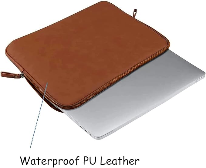 MOSISO Laptop Sleeve Bag 16 inch Compatible with MacBook Air 15 inch 2025-2023 M4 M3 M2/Pro 16 inch 2025-2019 M4 M3 M2 M1, 15-15.6 inch Notebook, PU Leather Padded Bag Waterproof Case, Brown