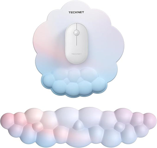 TECKNET Cloud Wrist Rest & Ergonomic Mouse Pad, Cloud Keyboard Wrist Rest with Non-Slip Base, PU Leather Memory Foam Wrist Pad for Keyboard and Mouse, Pain Relief for Typing, Gaming, Rainbow