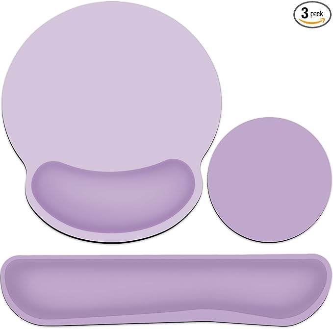 Mouse Pad with Wrist Rest Set, 3-in-1 Wrist Support Mousepad Set, Gaming Mat Pad with Anti-Skid Base,Ergonomic Mouse Pad Purple,Memory Foam Gel Wrist Rest for Computer Keyboard