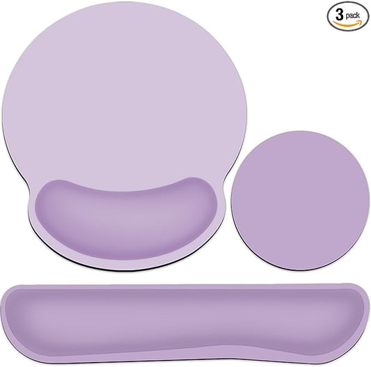 Mouse Pad with Wrist Rest Set, 3-in-1 Wrist Support Mousepad Set, Gaming Mat Pad with Anti-Skid Base,Ergonomic Mouse Pad Purple,Memory Foam Gel Wrist Rest for Computer Keyboard
