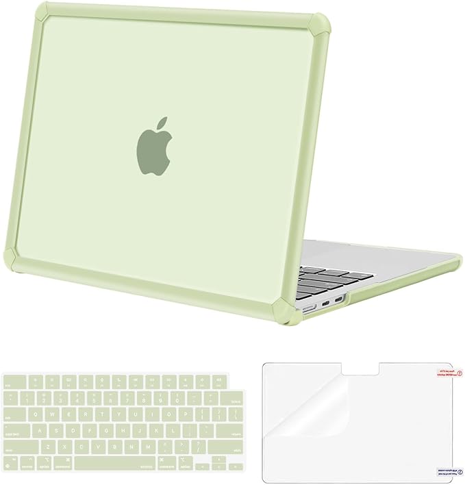 MOSISO Compatible with MacBook Air 13 inch Case M5 2026 M4 2025 M3 M2 2024-2022 A3449 A3240 A3113 A2681,3 in 1 Kit Crack-Resistant Heavy Duty Protective Plastic Hard Case with TPU Bumper, Sage Green