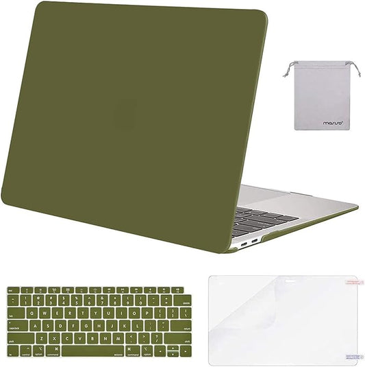 MOSISO Compatible with MacBook Air 13 inch Case M1 Chip 2021-2018 Release A2337 A2179 A1932, Plastic Hard Shell&Keyboard Cover&Screen Film&Storage Bag for MacBook Air 13.3 inch Case, Capulet Olive