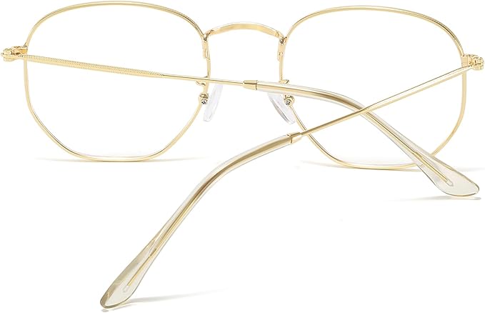 Hexagonal Metal Blue Light Blocking Glasses Anti Eye Strain for Digital Screens Lightweight Frame for Men Women