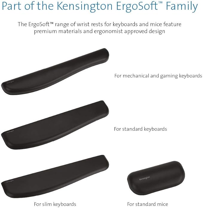 Kensington ErgoSoft Wrist Rest for Slim Keyboards, Black (K52800WW) (Pack of 2)