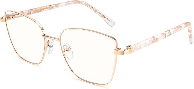Dollger Blue Light Blocking Glasses for Women Trendy Oversized Computer Eyeglasses Cat Eye Metal Frame bluelight glasses Gold
