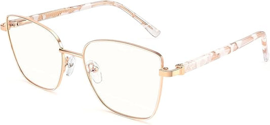 Dollger Blue Light Blocking Glasses for Women Trendy Oversized Computer Eyeglasses Cat Eye Metal Frame bluelight glasses Gold
