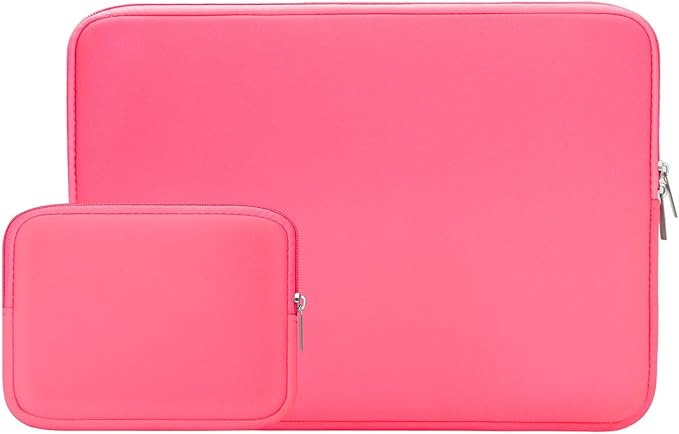 RAINYEAR 15 Inch Laptop Sleeve 15" Protective Soft Case Cover Bag with Accessories Pouch, Compatible with 15.4" MacBook Pro/Air A3448 A3241 A2941 A3114 A1938 A1707 A1990 (Bright Pink)