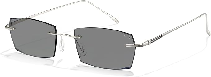 Cyxus Photochromic Blue Light Glasses for Men Women UV Protection Sunglasses Rimless Eyeglasses Ultralight Metal Square Eyewear
