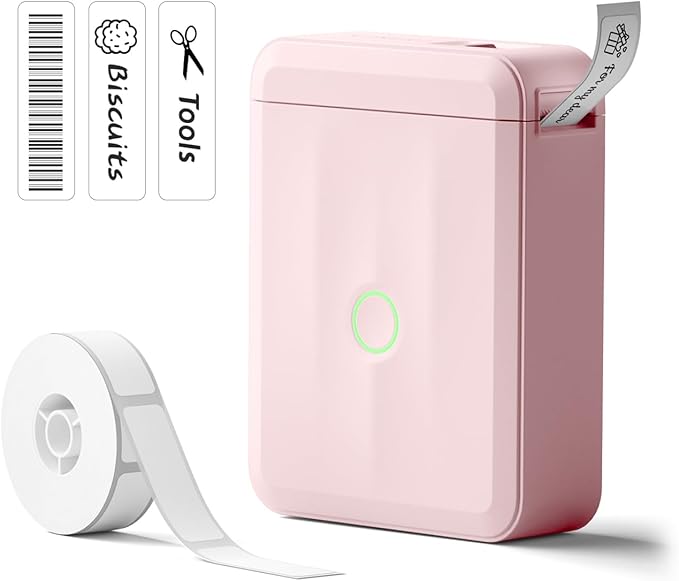 NIIMBOT Label Maker Machine Bluetooth Label Printer for School Home Office Organization, Wireless Mini Labeler D110 Upgraded Version, Label Machine with 1 Label Tape, Pink