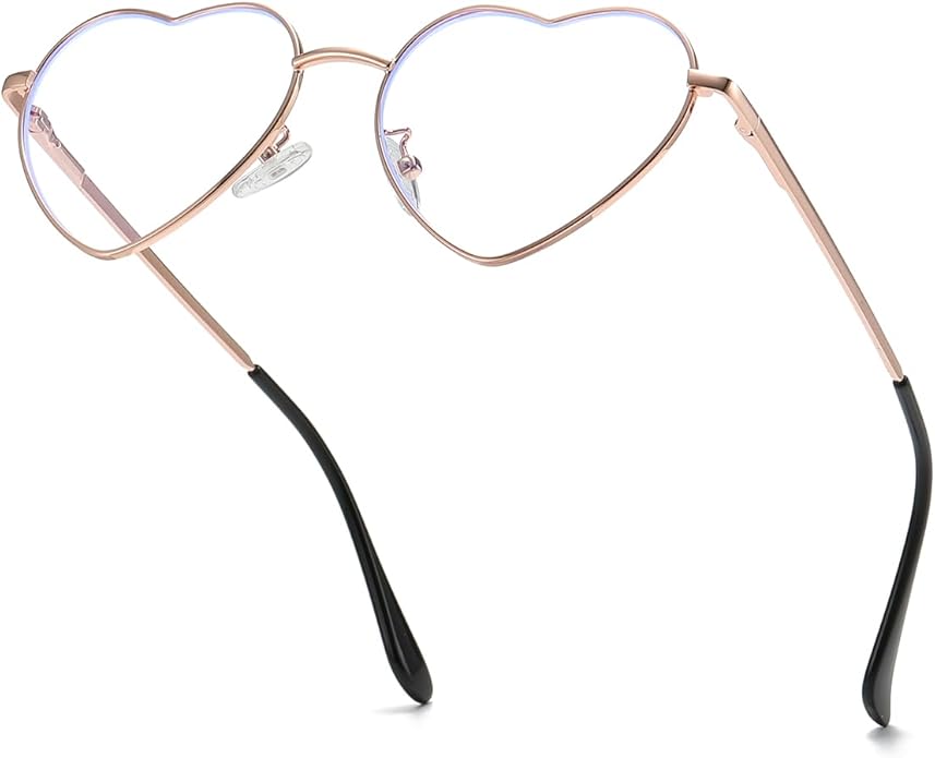 JOVAKIT Heart Shaped Blue Light Blocking Glasses for Women Fashion Vintage Lovely Style Metal Frame Eyeglasses