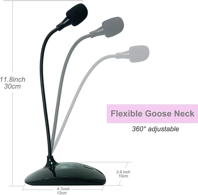 USB Microphone, 360 Degree Adjustable Gooseneck Design, Mute Button & LED Indicator, Noise-Canceling Technology, Plug & Play, Compatible with Windows & MacOS