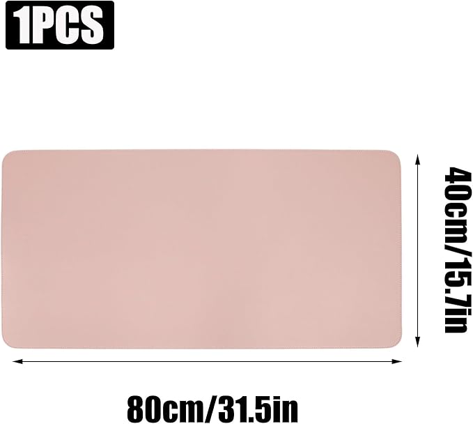 Double-Sided Keyboard Mouse Pad, 31.5"x15.7" PU Leather and Cork Desk Mat Large Overlocked-Edge Desk Pad with Matching Thread, Pink