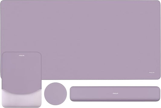MOSISO Keyboard Mouse Pad Set, Large Gaming Mouse Pad&Rectangular Keyboard Wrist Rest&Mousepad with Wrist Rest&Coaster, Ergonomic Non-Slip&Easy Typing Pad with Curved Silicone Lining, Purple