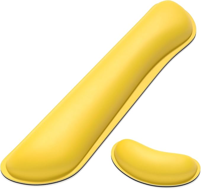 Dapesuom Keyboard Wrist Rest Set, Cute PU Leather Wrist Cushion for Computer Keyboard and Mousepad, Memory Foam Mouse Pad Rests Support with Non-Slip Base for Typing Pain Relief, Laptop, Yellow