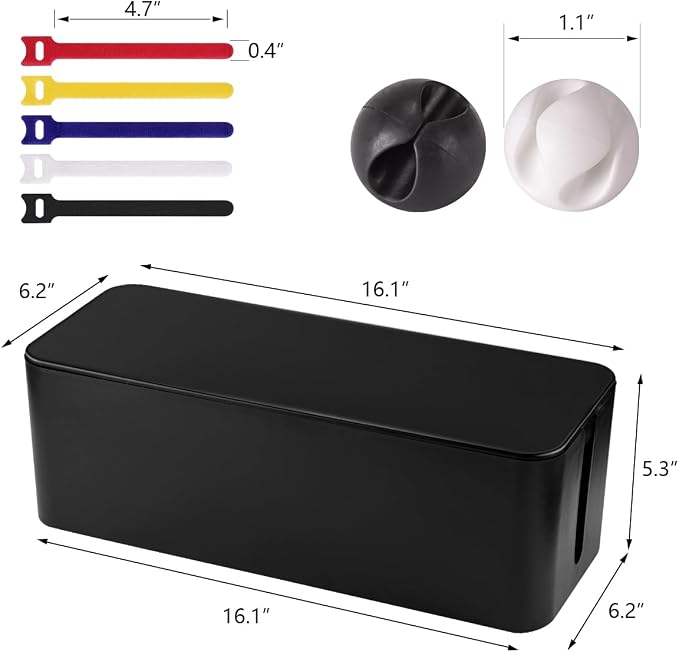 TuweChen Cable Management Box - Large Cable Organizer Box to Hide Wires & Power Strips, TV & Desk Computer Wires, Cord Organizer Box for Home & Office, Black - Image 2