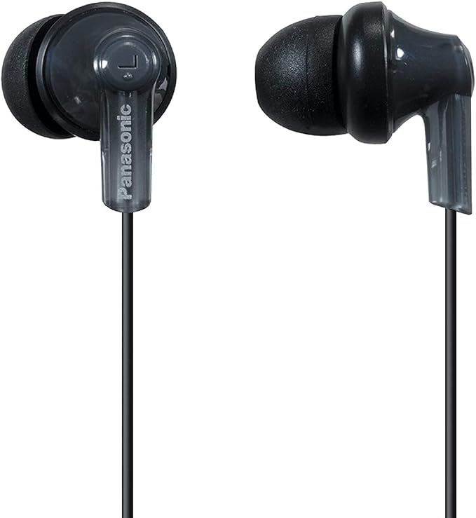 Panasonic ErgoFit Wired Earbuds, 3.5mm Jack Wired Headphones with Dynamic Crystal-Clear Sound and Ultra Soft Ergonomic Custom-Fit Earpieces (S/M/L), for Phones and Laptops, RP-HJE120-K (Black)