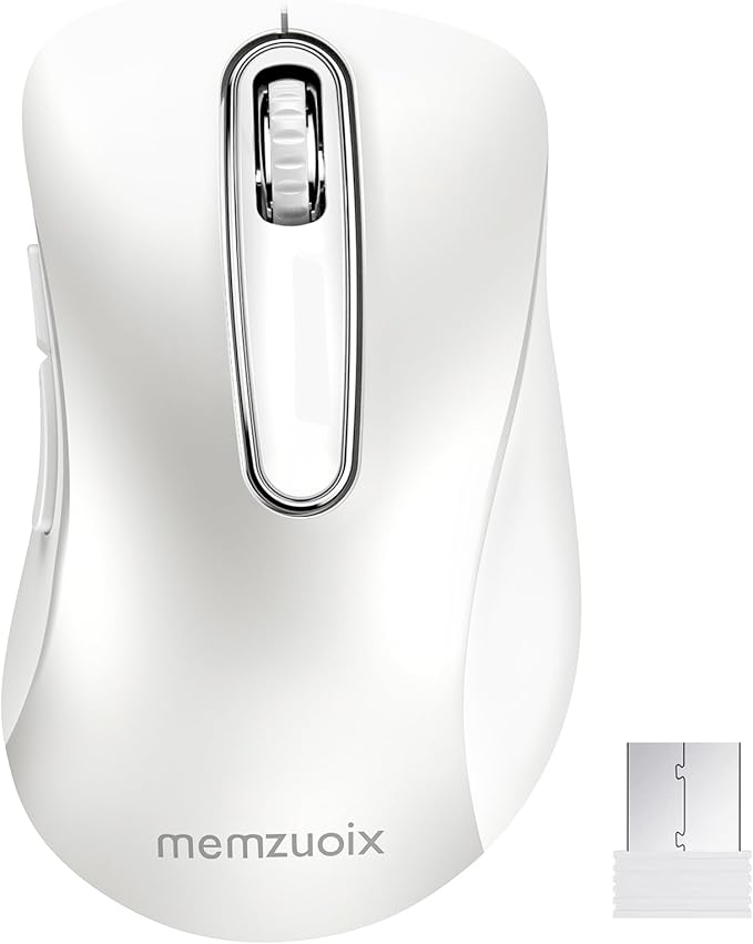 memzuoix 2.4G Wireless Mouse, 1400 DPI Computer Mice with USB Receiver, Portable Wireless USB Mouse Battery Powered Cordless Mice for Laptop, PC, Desktop, 5 Buttons (White)