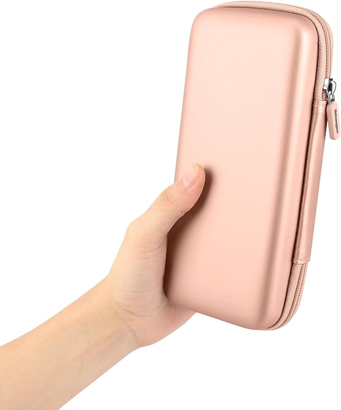 iMangoo Travel Essential Electronics Organizer Charger Case, Shockproof Dual Zipper Power Bank Cables Tech Accessories Pouch Purse, Men & Women Travel Must Have Storage Bag, 8.5x4.5x2 inch Rose Gold