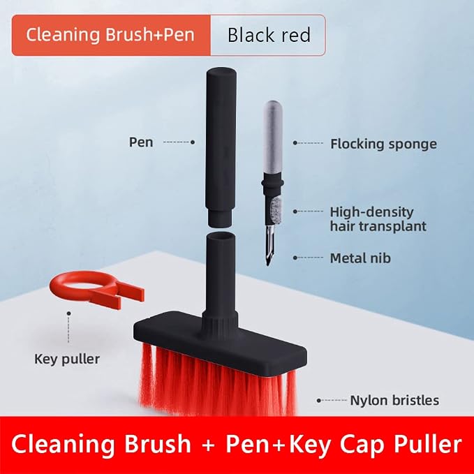 5 in 1 Keyboard Cleaning Brush Kit Soft Brush, Multi-Function Computer Cleaning Tools Kit, Keyboard Cleaner Dust Remover Key Puller, for Bluetooth Earphones Lego Laptop Airpods Pro Camera Lens (Black) - Image 2
