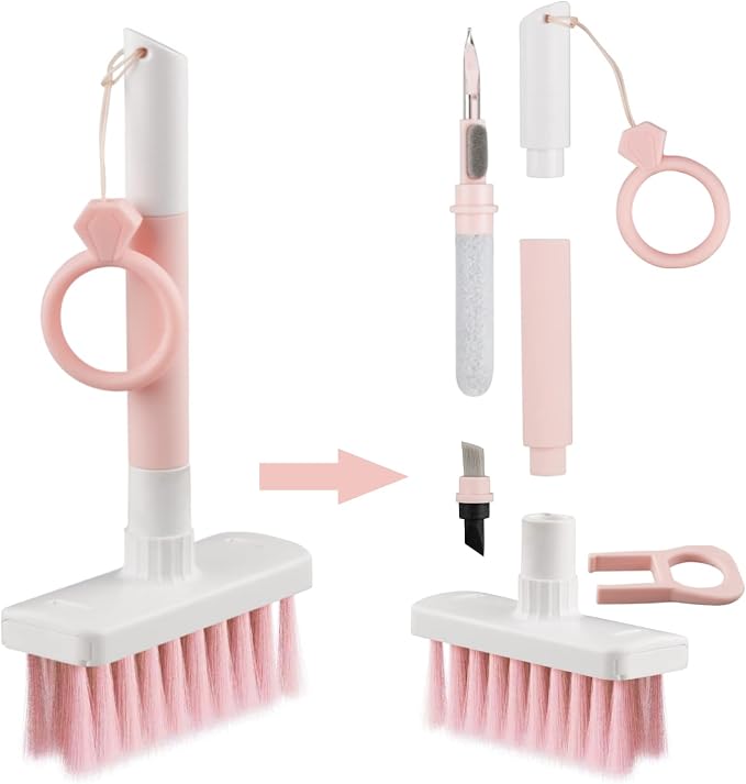 Soft Brush Keyboard Cleaner, Computer Cleaning Tool Kit, 7 in 1 Multipurpose Corner Slit Duster Keycap Puller and Soft Microfiber Brush for Bluetooth Headset Lego Airpods Laptop Camera Lens (Pink) by IFTHFOUR