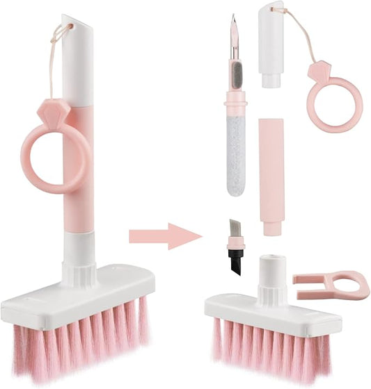 Soft Brush Keyboard Cleaner, Computer Cleaning Tool Kit, 7 in 1 Multipurpose Corner Slit Duster Keycap Puller and Soft Microfiber Brush for Bluetooth Headset Lego Airpods Laptop Camera Lens (Pink) by IFTHFOUR