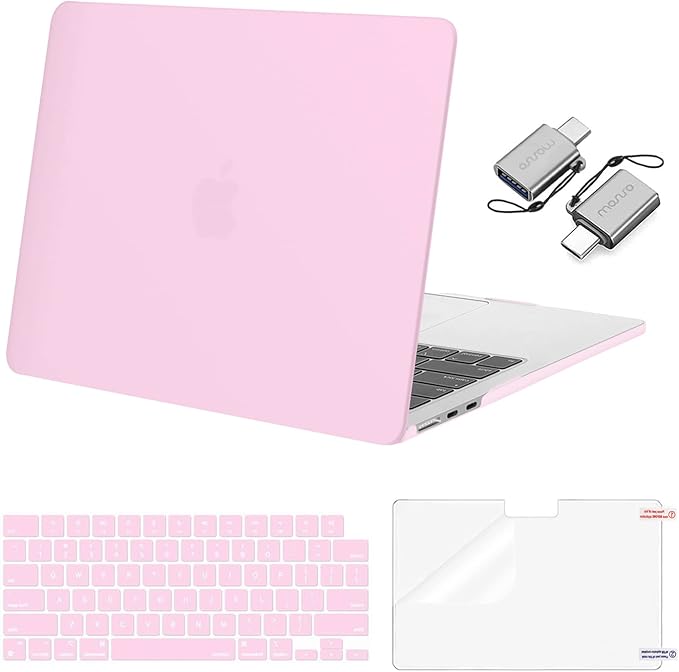 MOSISO Compatible with MacBook Air 13 inch Case M5 2026 M4 2025 M3 M2 2024-2022 A3449 A3240 A3113 A2681, Hard Shell&Keyboard Cover&Screen Film&Type C for MacBook Air 13.6 inch Case, Dusty Pink