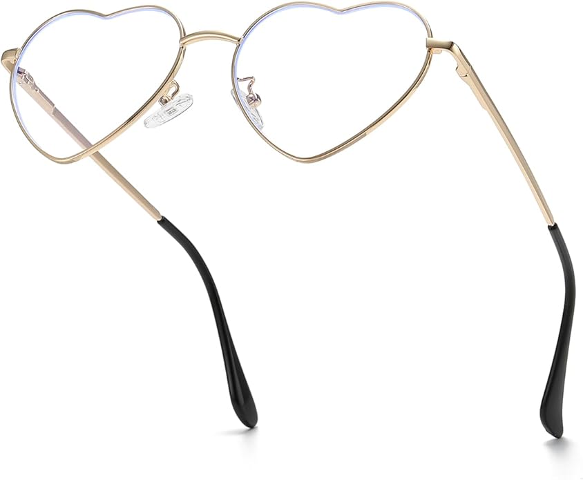 JOVAKIT Heart Shaped Blue Light Blocking Glasses for Women Fashion Vintage Lovely Style Metal Frame Eyeglasses