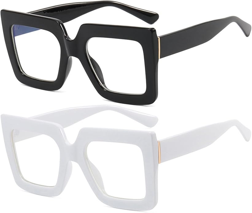 Onrtry Oversized Square Blue Light Glasses for Women Men Thick Frame Big Computer Eyewear Non-Prescription Eyeglasses