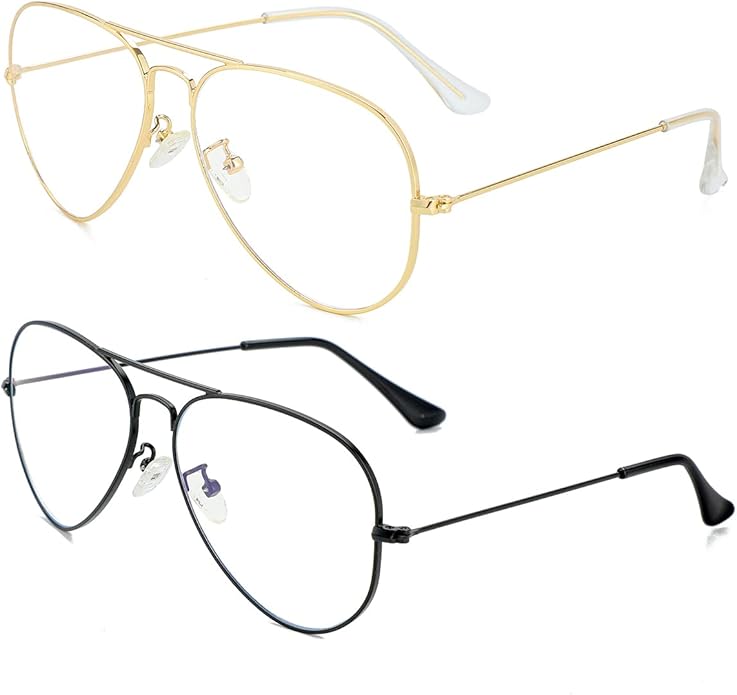 Aviator Clear Lens Glasses for Women Men Non-prescription Eyeglasses Blue Light Blocking Lens Metal Frame