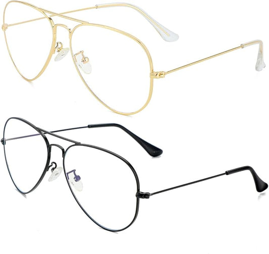 Aviator Clear Lens Glasses for Women Men Non-prescription Eyeglasses Blue Light Blocking Lens Metal Frame