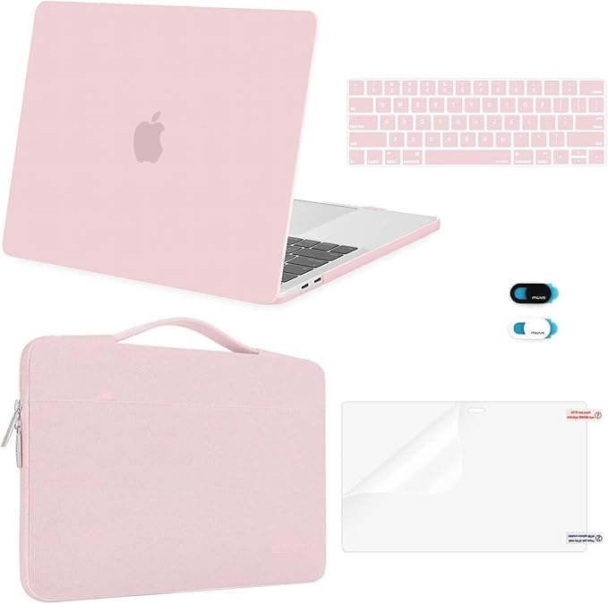 MOSISO Compatible with MacBook Pro 13 inch Case M2 2026, 2025, 2024-2016 A2338 M1 A2251 A2289 A2159 A1989 A1708 A1706, Plastic Hard Case&Bag&Keyboard Skin&Webcam Cover&Screen Protector, Rose Quartz