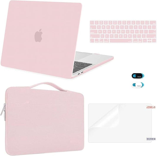 MOSISO Compatible with MacBook Pro 13 inch Case M2 2026, 2025, 2024-2016 A2338 M1 A2251 A2289 A2159 A1989 A1708 A1706, Plastic Hard Case&Bag&Keyboard Skin&Webcam Cover&Screen Protector, Rose Quartz