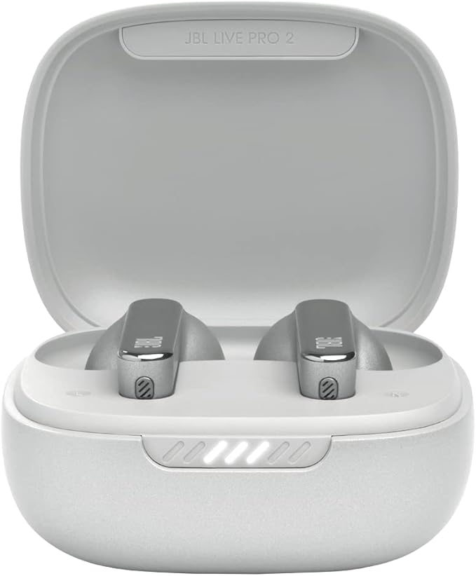 JBL Live Pro 2 - True Wireless Noise Cancelling Earbuds, up to 40 Hours of Playback with Wireless Charging, 6 mics for Perfect Calls, Touch & Voice Control, IPX5 Water Resistant (Silver)