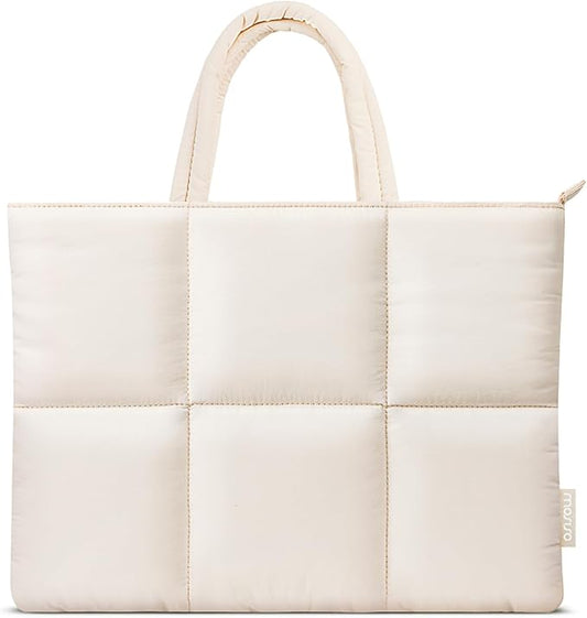 MOSISO 13-14 inch Laptop Case, 13.3 inch Puffy Laptop Sleeve Compatible with MacBook Air 13 13.3 13.6/Pro 13/14, HP Dell ASUS Lenovo, Six Rectangle Quilted Puffer Laptop Carrying Case with Handle,Sand