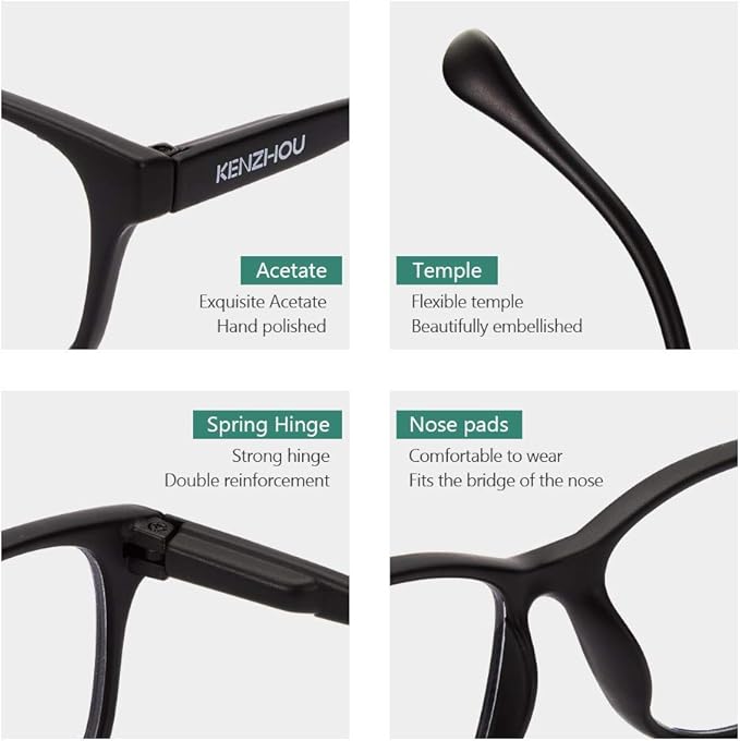 K KENZHOU Blue Light Glasses for Woman Men Bluelight Blocking Glasses for Computer Gaming Phones,Anti Eye Strain & UV Glare, Matte Black 2Pack