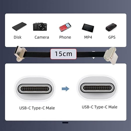 chenyang USB C Short Flat Cable,USB 2.0 Type C Dual 90 Degree Angled PD 65W Fast Charge Data Extension Cable 5.91 Inch/15CM