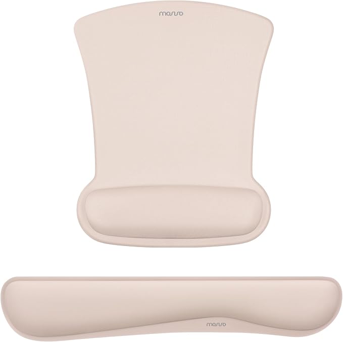 MOSISO Wrist Rest Support for Mouse Pad & Keyboard Set, Ergonomic Mousepad Non-Slip Base Home/Office Pain Relief & Easy Typing Cushion with Neoprene Cloth & Raised Memory Foam, Apricot