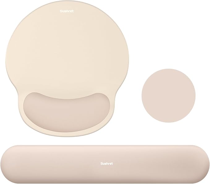 Sushret Mouse Pad and Keyboard Wrist Rest, 3-in-1 Gel Memory Foam Ergonomic Mouse Pad with Wrist Rest Set, Gaming Mousepad Arm Cushion Support for Computer Office Desk Accessories Cute Setup,Apricot