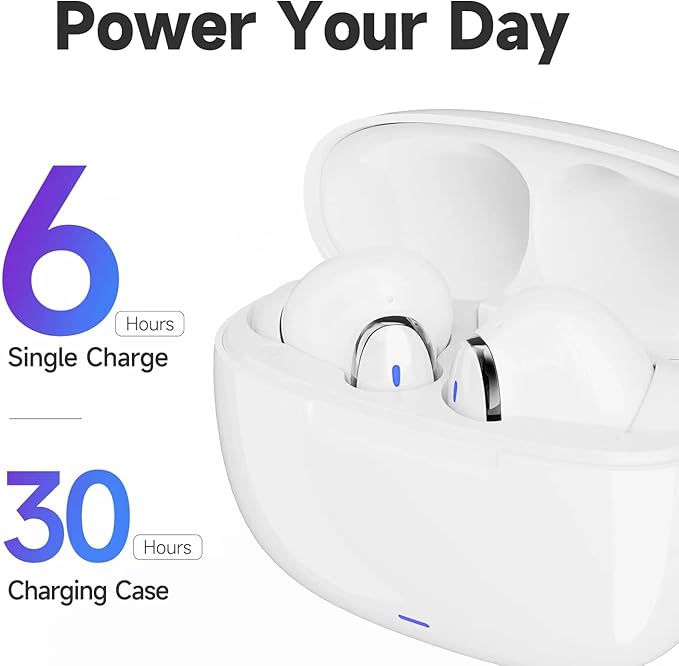 OMK Wireless Earbuds Waterproof Headset Noise Cancelling Earphones Long Battery Bluetooth Headphones with Wireless Charging Case for iPhone Android (White)