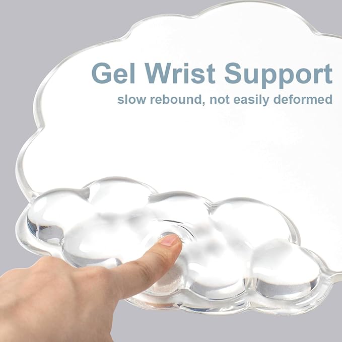 Cloud Mouse Pad with Gel Wrist Support for Mouse - Clear Ergonomic Mousepad with Non-Slip Base and Cute Coaster for Computer Keyboard Typing Pain Relief/Laptop/Home/Office