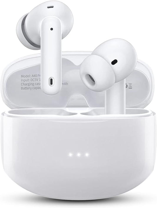 A40 Pro Wireless Earbuds, 50Hrs Playtime Bluetooth Earbuds Built in Noise Cancellation Mic with Charging Case, Bluetooth Headphones with Stereo Sound, IPX7 Waterproof Ear Buds for Phone
