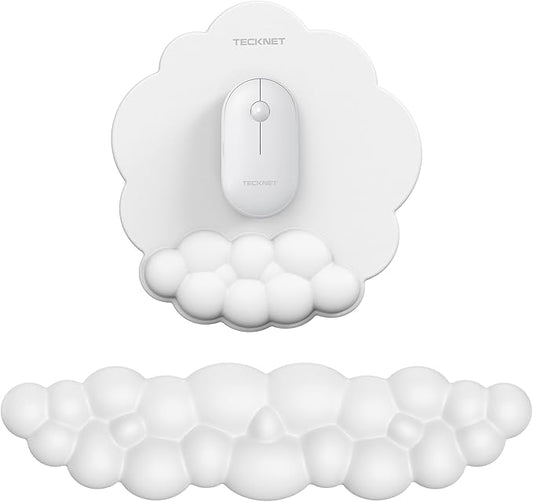 TECKNET Cloud Mouse Pad with Wrist Rest, Ergonomic Cloud Wrist Rest with Non-Slip Base, PU Leather Memory Foam Mouse Pad Wrist Support for Keyboard and Mouse, Pain Relief for Typing, Gaming, White