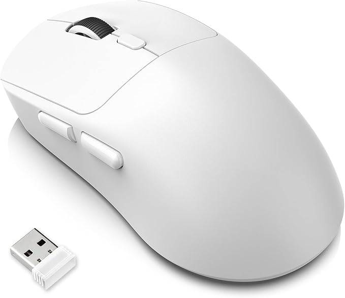 GOWENIC Wireless Gaming Mouse, 6400 DPI 3-Mode Gaming Mouse, 2.4G Wired 6 Keys Ergonomic Design for Desktop Laptop (T30 White)