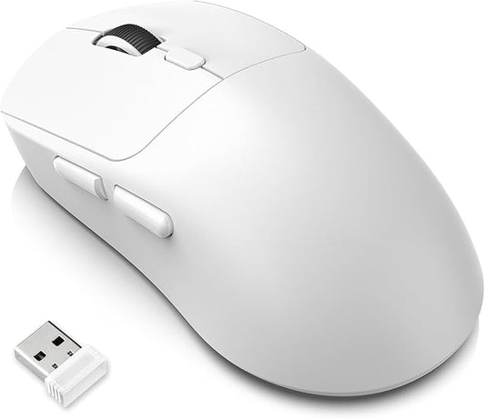 GOWENIC Wireless Gaming Mouse, 6400 DPI 3-Mode Gaming Mouse, 2.4G Wired 6 Keys Ergonomic Design for Desktop Laptop (T30 White)