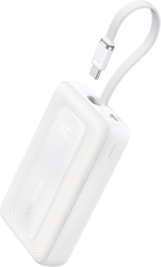 Anker Portable Charger, 10,000mAh 30W Power Bank, USB-C in and Out Fast Charging Battery Pack, Travel Essential Phone Power Bank, for iPhone 17/16, Galaxy and More (White, 10000, Milliamp Hours)